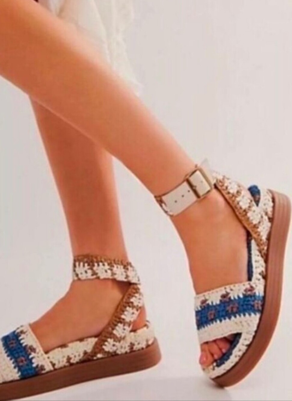 Free People $148 Roma Raffia Blue White Sandals 9